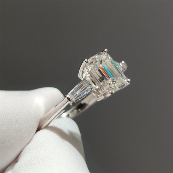 2 carat emerald cut moissanite engagement ring- 925 sterling silver D-FL - Picture 2 of 5